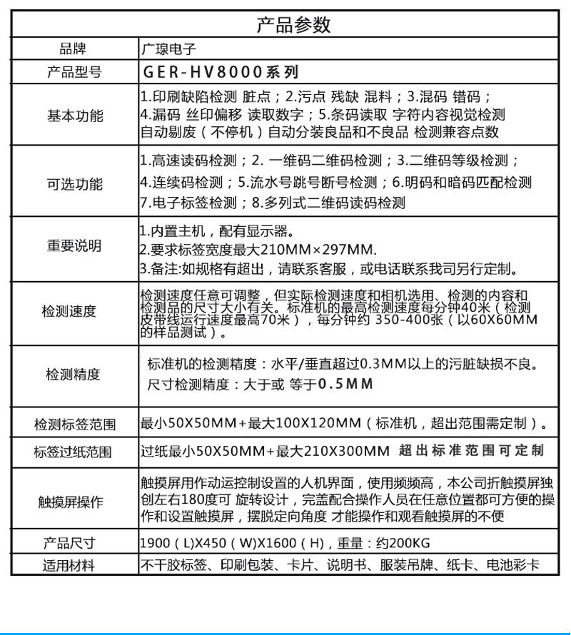 吊牌檢測設(shè)備配置